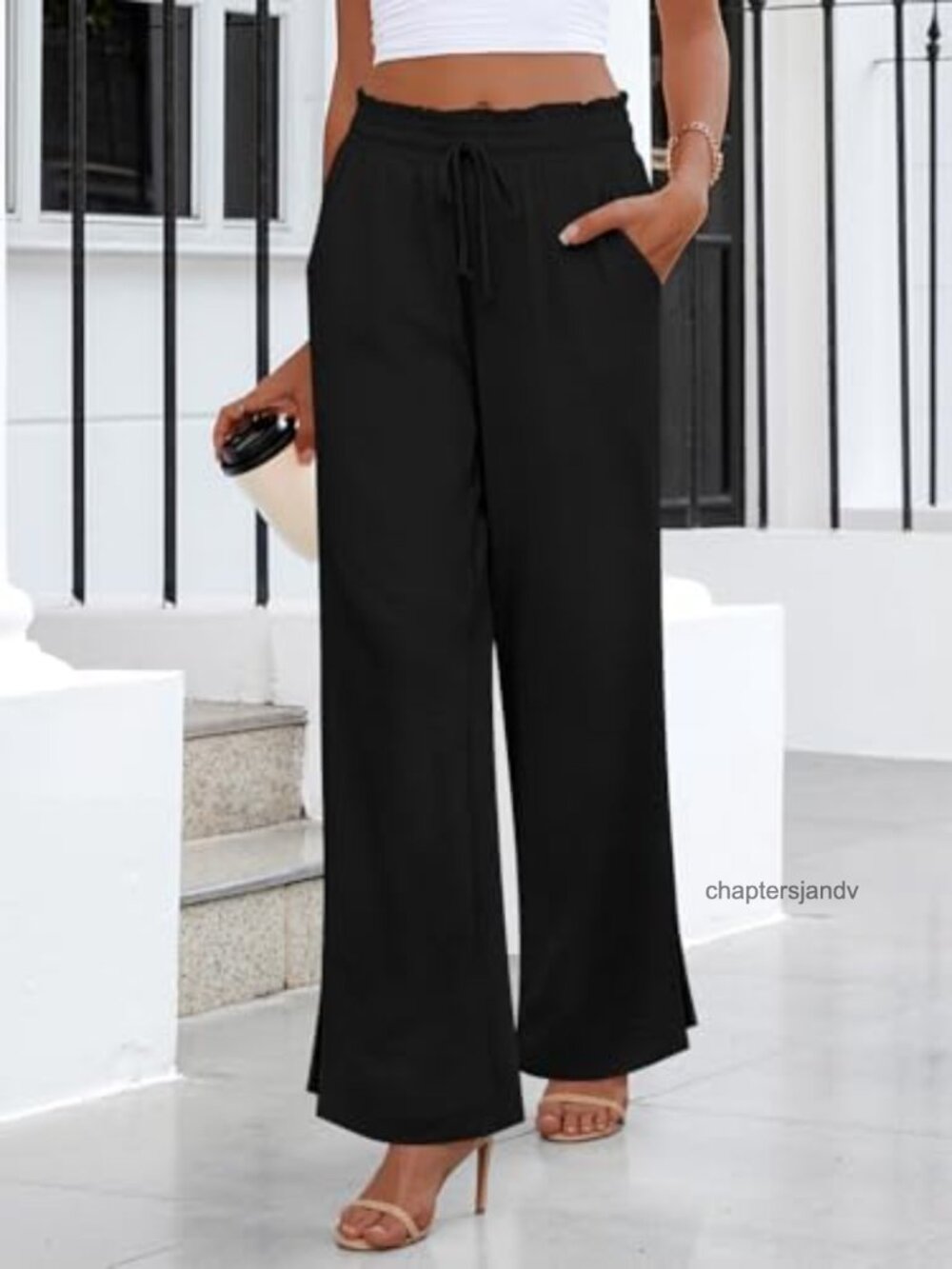 Women's Wide Leg High Waisted Pants with Pockets Lightweight Casual Palazzo - Picture 3 of 6
